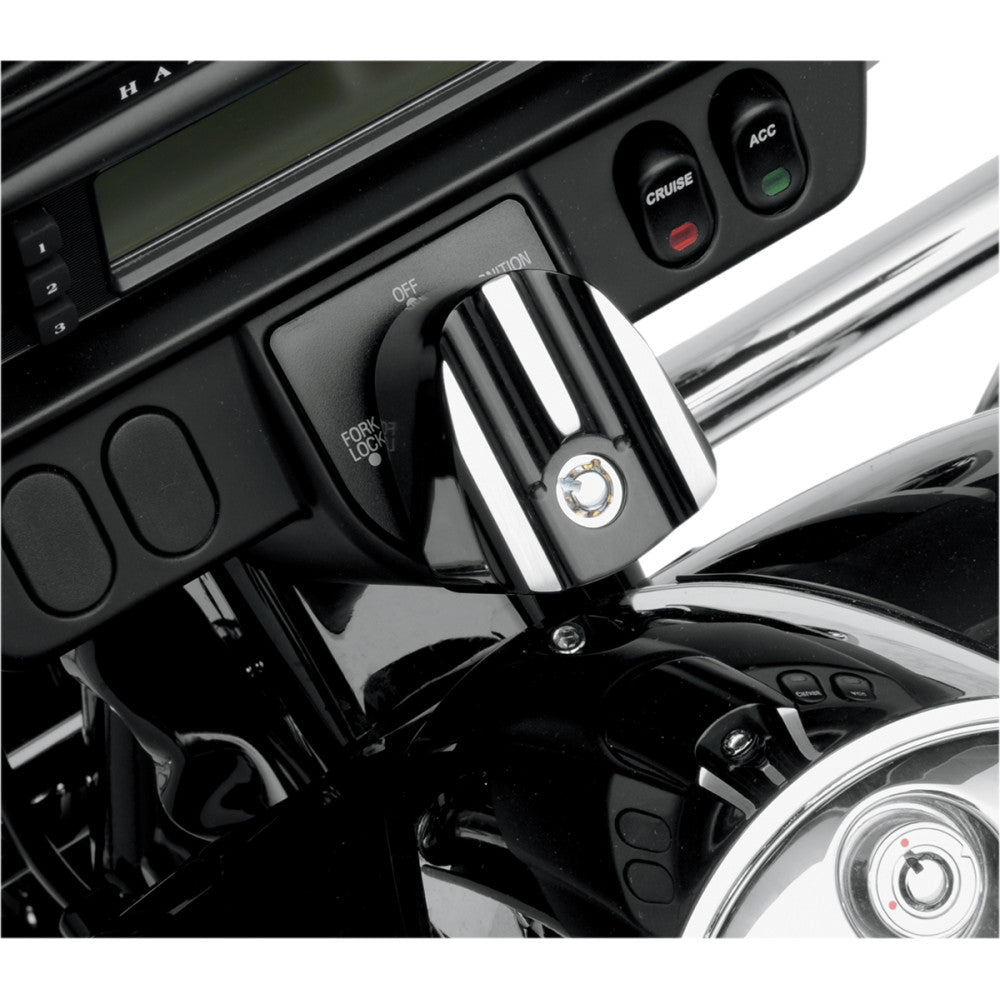 09-13 for Harley Tri Glide FLHTCUTG Ignition Switch Cover Gloss Black Finned