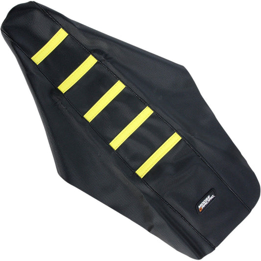 01-08 for Suzuki RM 250 MOOSE RACING Ribbed Seat Cover Black Cover/Yellow Ribs