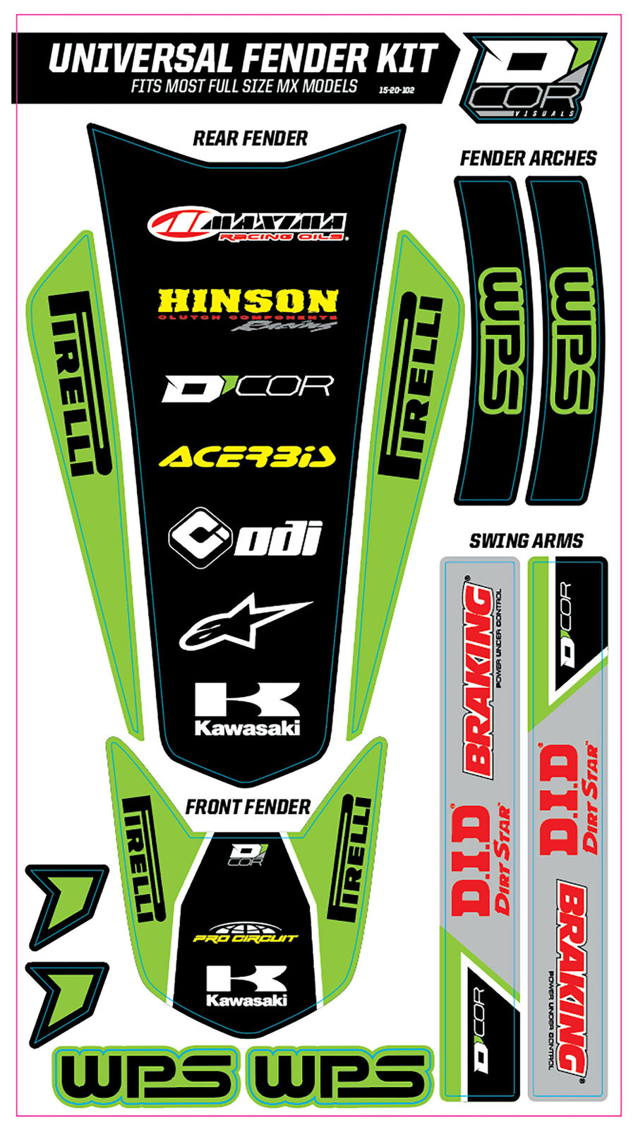 04-'19 for Kawi KX250F Trim Kit Green Wps Universal For Full Size Motorcycles