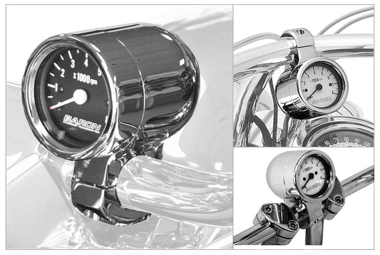 3" Bullet Electronic Tachometer Fits 1" Bar Chrome Black Face 3.5" L x 2.875" D