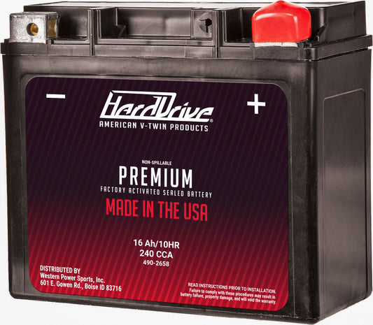 04-'18 for Harley XL1200C HARDDRIVE Gyz16Hl / Ytx14L Premium Battery 490-2658