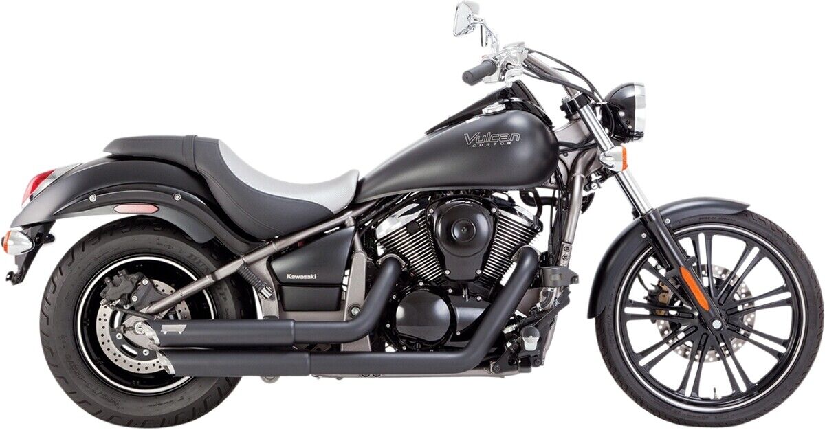 06-14 for Kawasaki VN900C Vulcan 900 Custom Staggered Twin Slash Exhaust Black