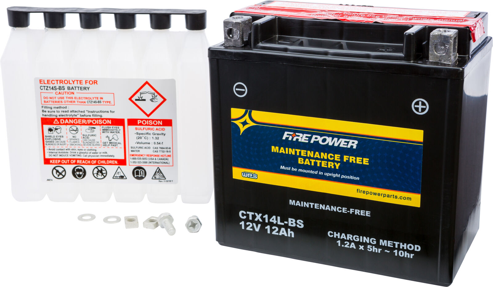 04-'18 for Harley XL1200C FIRE POWER Battery Ctx14L-Bs Maintenance Free 49-2272