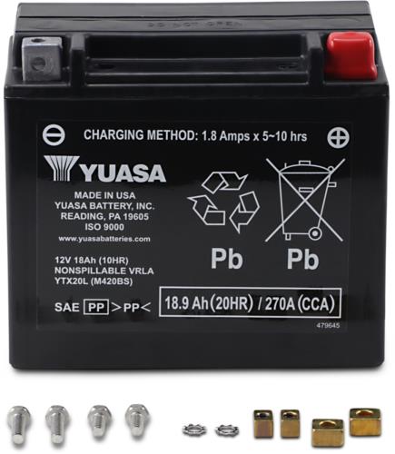 2018-2020 for Harley Softail Street Bob FXBB YUASA AGM Battery YTX20L YUAM420BS